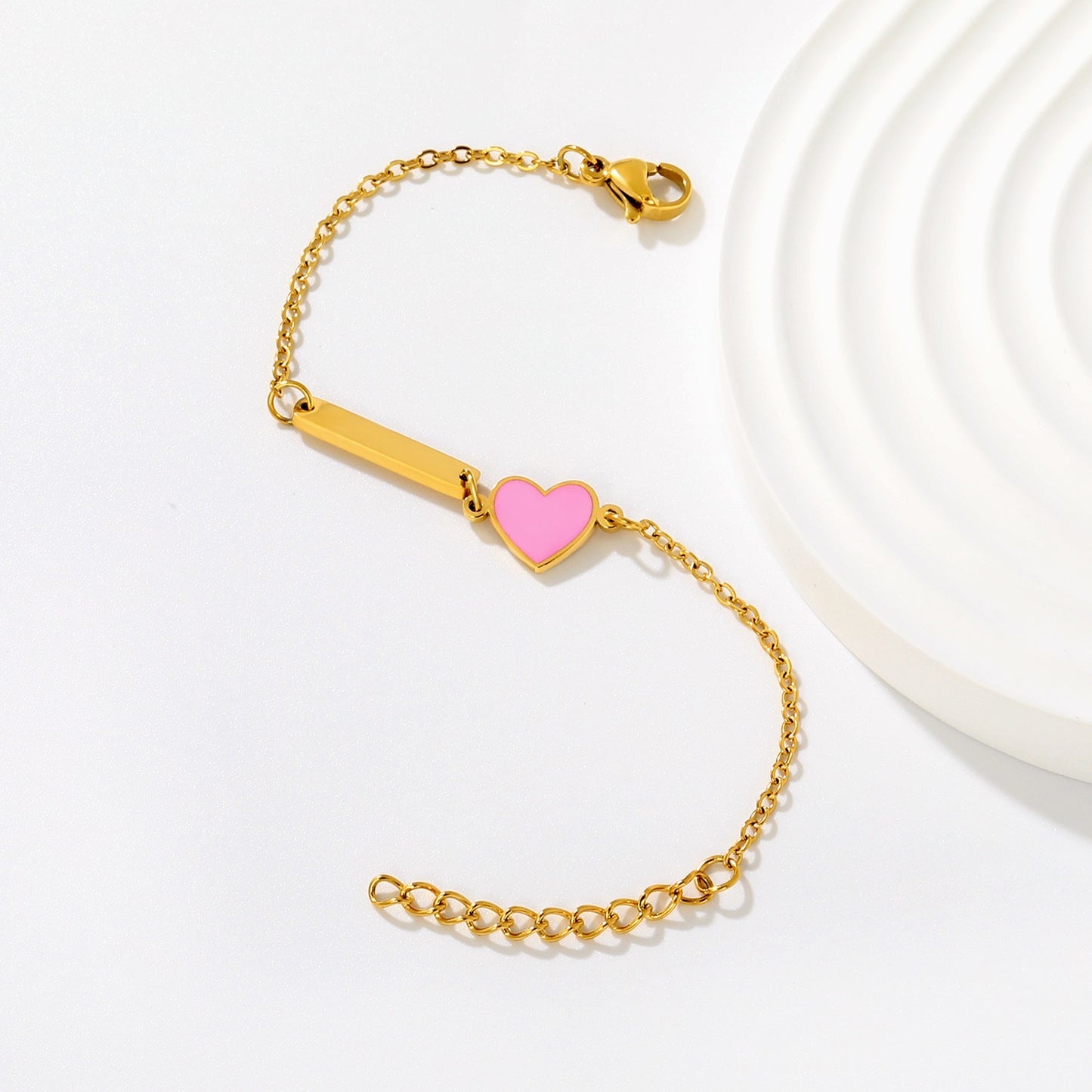 Pink Heart Customised 18K Gold Plated Children's Bracelet | Custom Engraving - Twisty Locks  - Kids and Women Hair Accessories, Fashion Clothing and Jewellery India