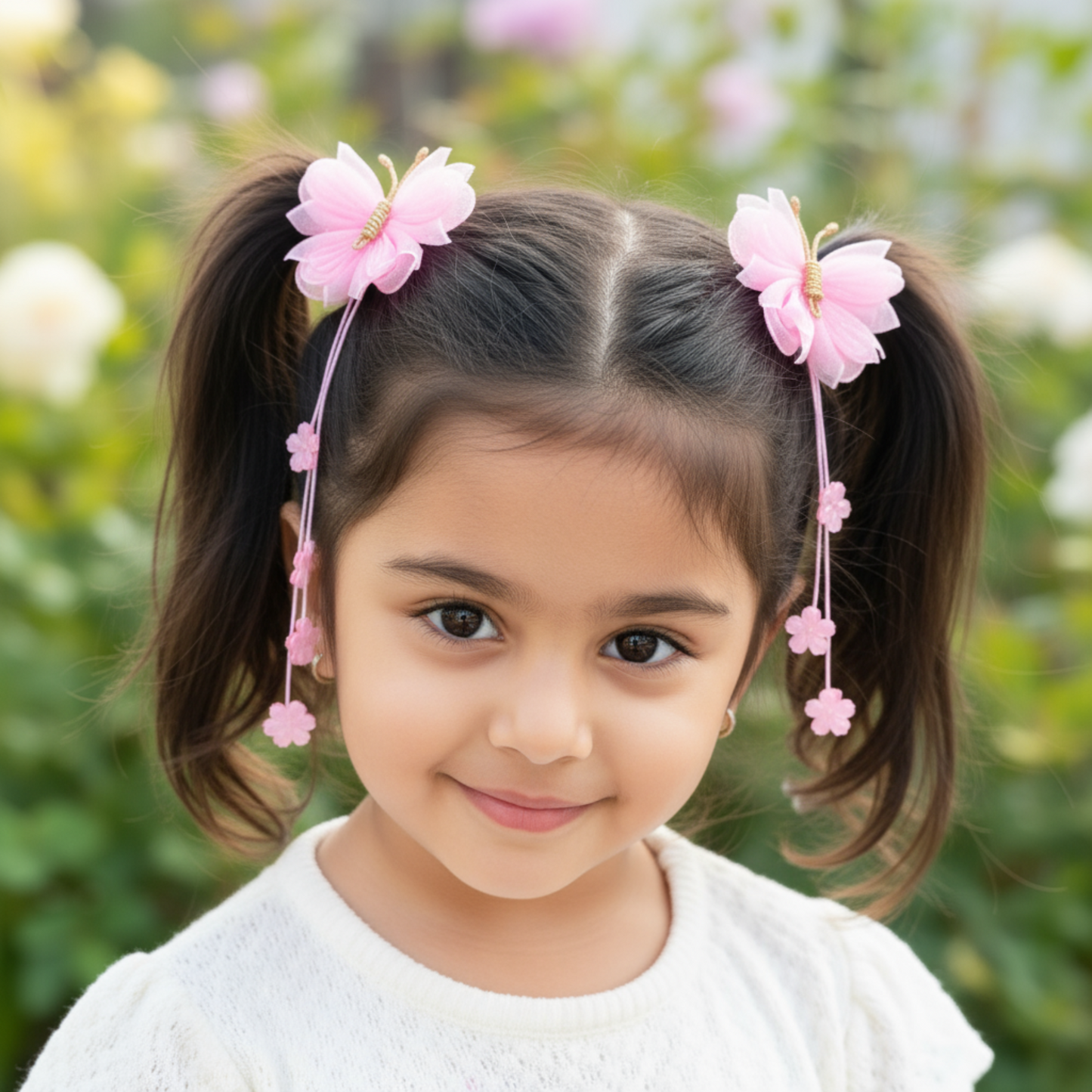Pink Organza Butterfly Clips with Floral Tail - Set of 2 - Twisty Locks  - Kids and Women Hair Accessories, Fashion Clothing and Jewellery India