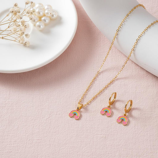 Rainbow Heart 3 Pc Jewellery Set - Twisty Locks  - Kids and Women Hair Accessories, Fashion Clothing and Jewellery India