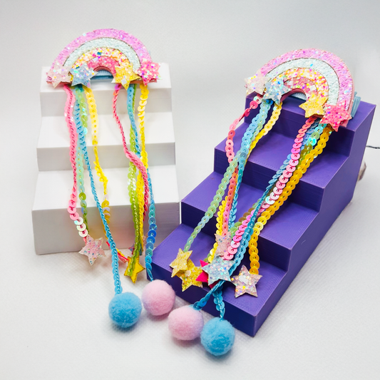 Rainbow Sequin Tail Clips- Set of 2 - Twisty Locks  - Kids and Women Hair Accessories, Fashion Clothing and Jewellery India