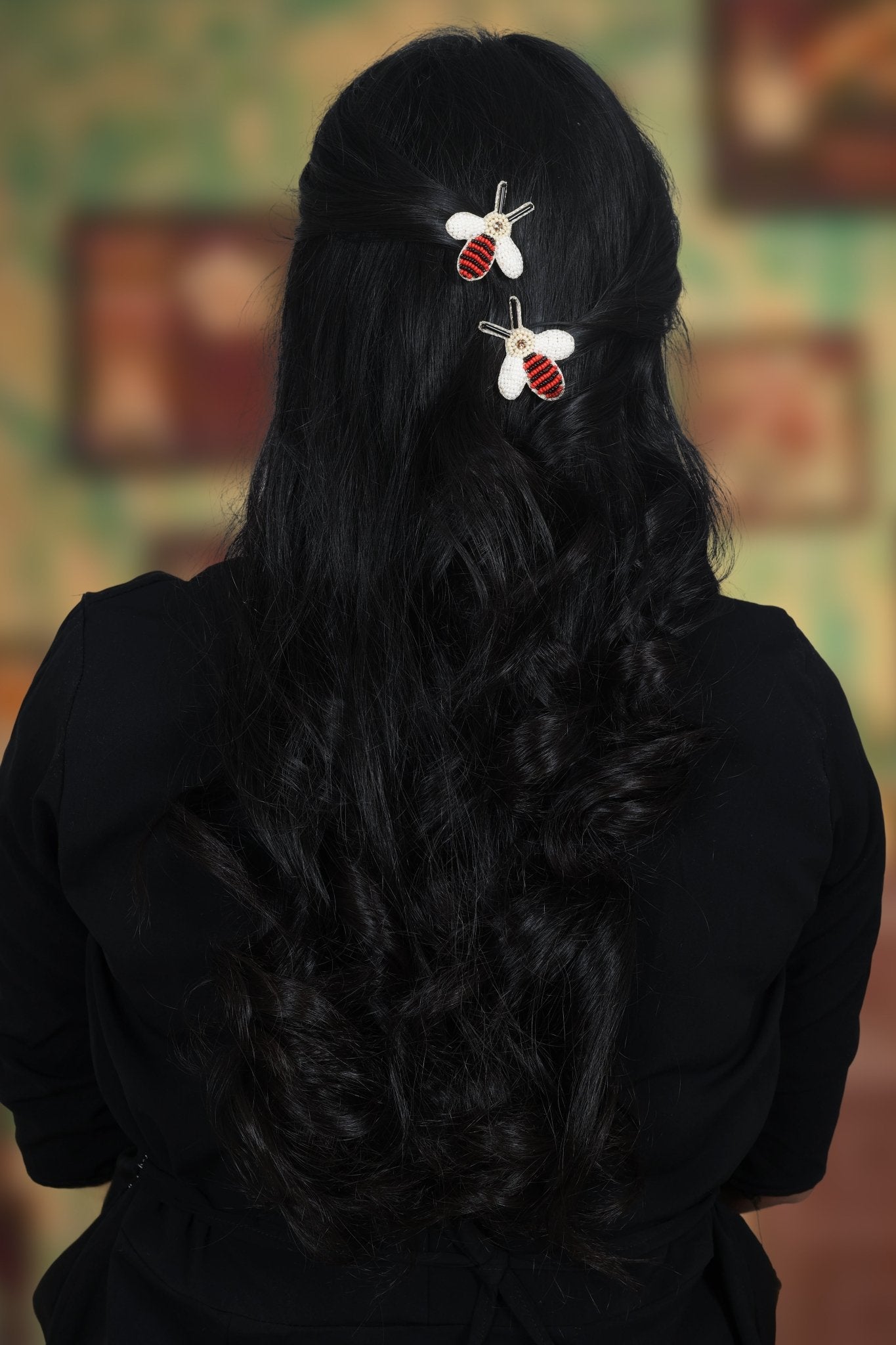 Red Bee Embroidered Hair Clips Set - Twisty Locks  - Kids and Women Hair Accessories, Fashion Clothing and Jewellery India