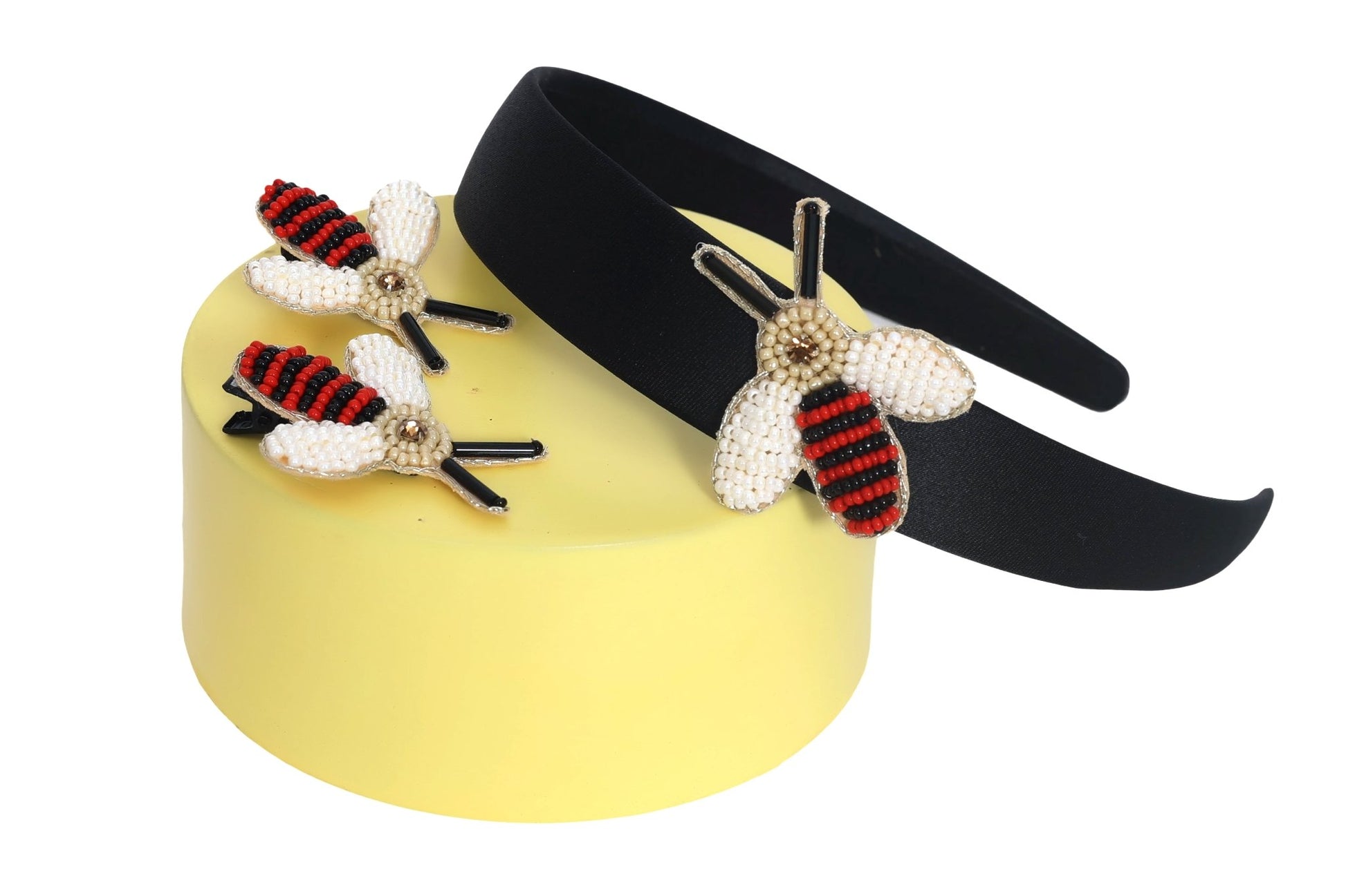 Red Bee Embroidered Hair Clips Set - Twisty Locks  - Kids and Women Hair Accessories, Fashion Clothing and Jewellery India