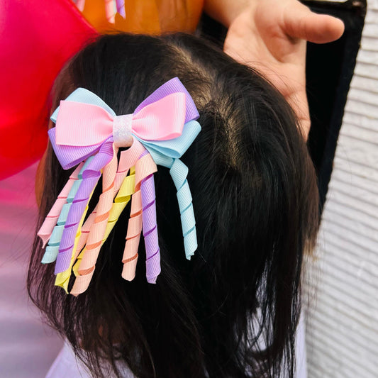 Ribbons Bow Hair Clips - Blue, Pink & Purple - Set of 2 - Twisty Locks  - Kids and Women Hair Accessories, Fashion Clothing and Jewellery India