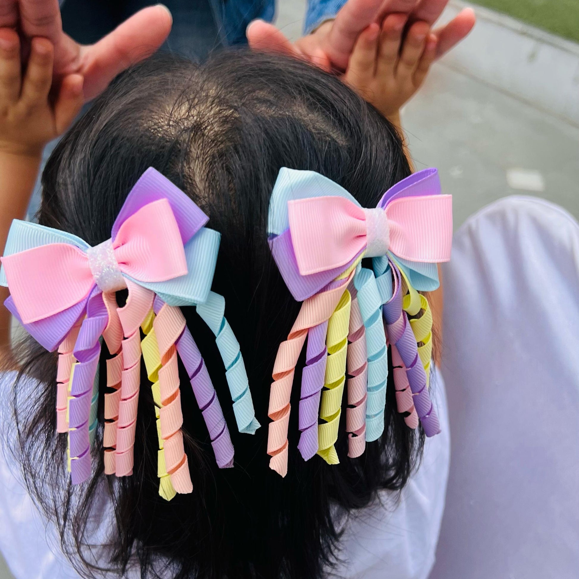 Ribbons Bow Hair Clips - Blue, Pink & Purple - Set of 2 - Twisty Locks  - Kids and Women Hair Accessories, Fashion Clothing and Jewellery India