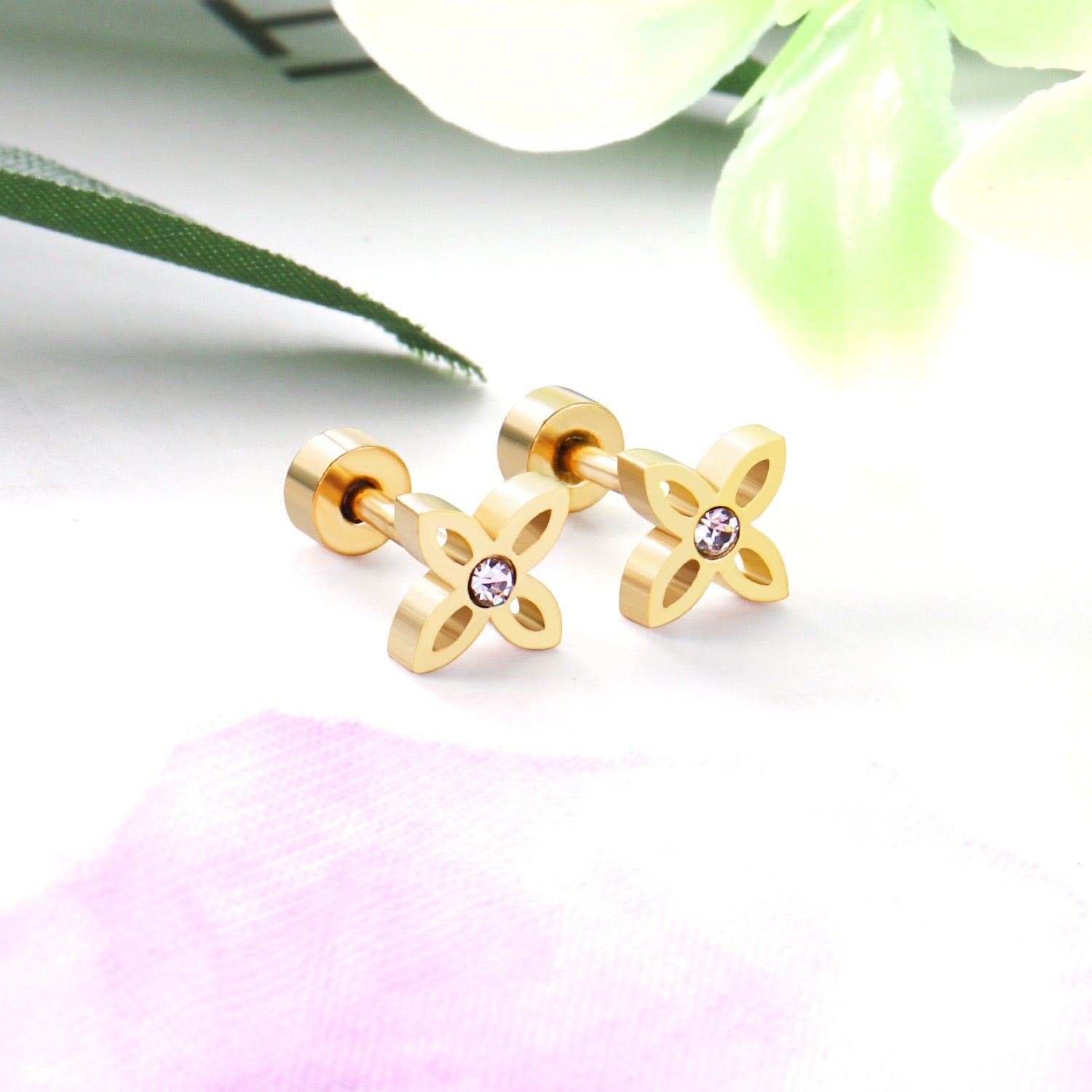Sparkle Flower 18K Gold Plated Children's Earrings - Twisty Locks  - Kids and Women Hair Accessories, Fashion Clothing and Jewellery India