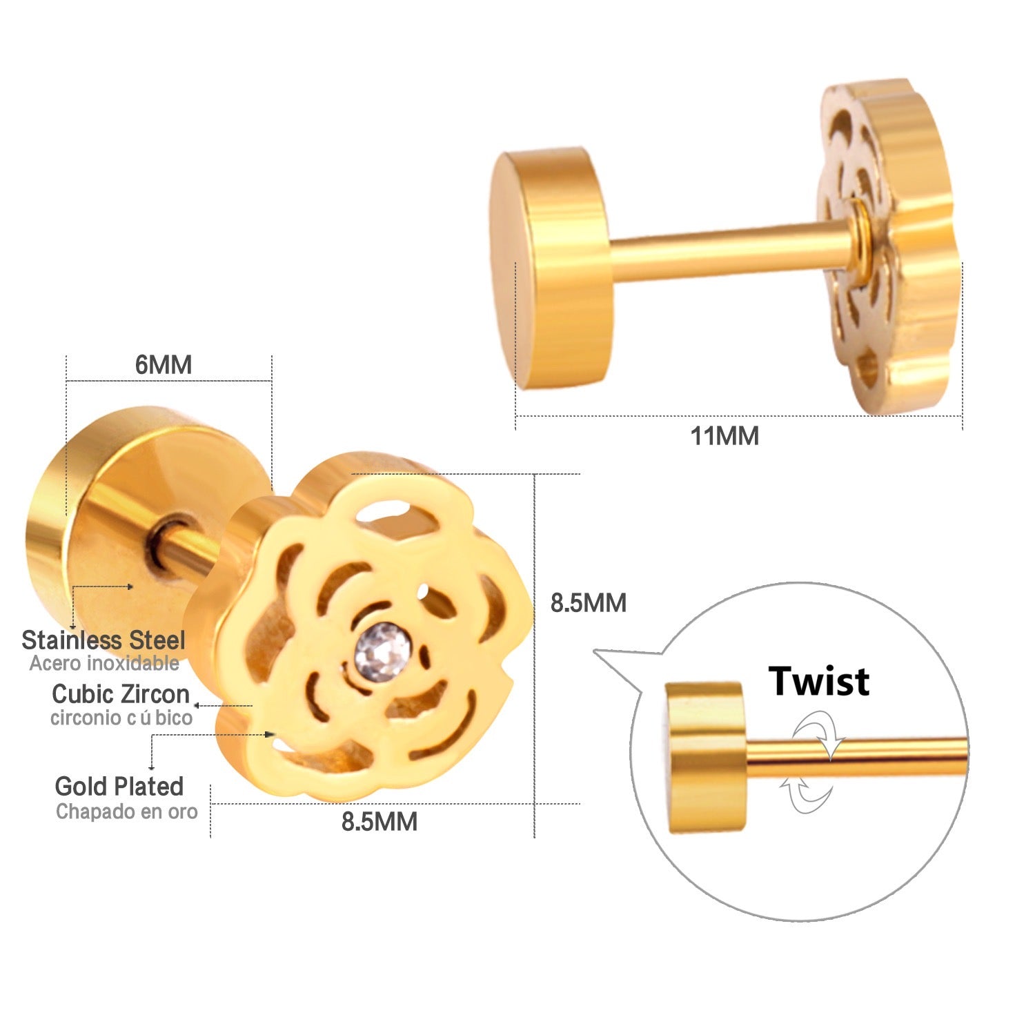 Sparkle Rose 18K Gold Plated Children's Earrings - Twisty Locks  - Kids and Women Hair Accessories, Fashion Clothing and Jewellery India