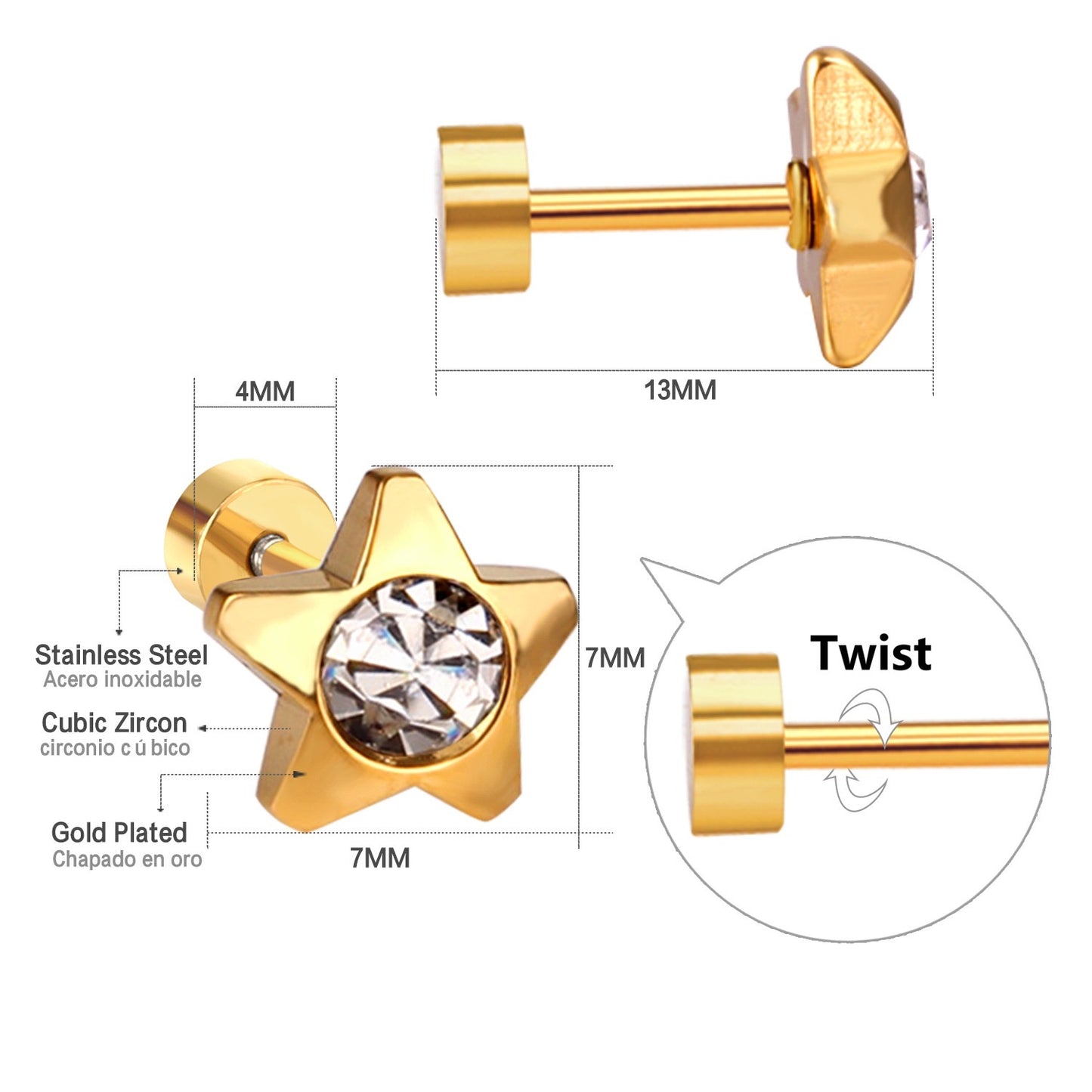 Sparkle Star 18K Gold Plated Children's Earrings - Twisty Locks  - Kids and Women Hair Accessories, Fashion Clothing and Jewellery India