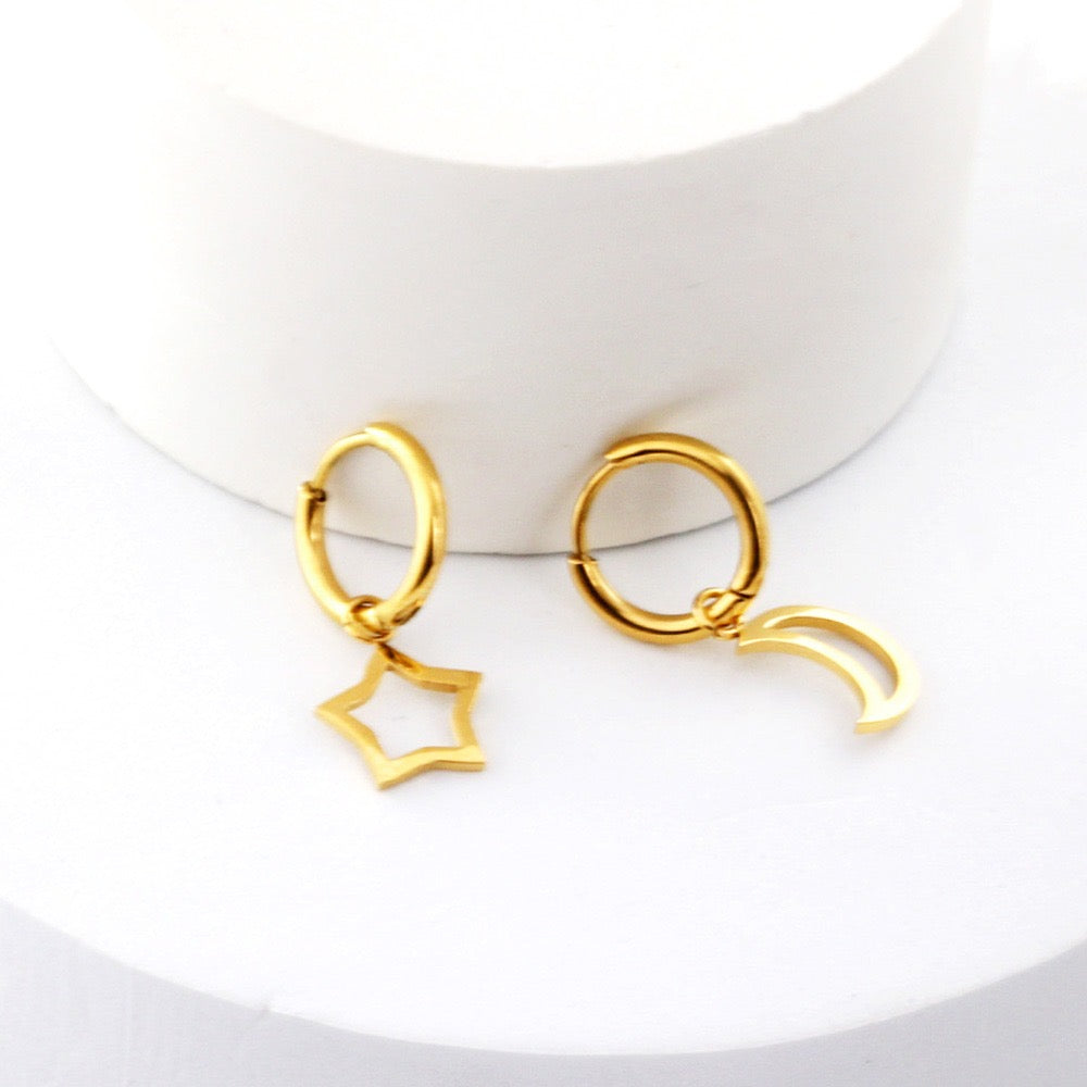 Star & Moon Hoops 18K Gold Plated Children's Earrings - Twisty Locks  - Kids and Women Hair Accessories, Fashion Clothing and Jewellery India