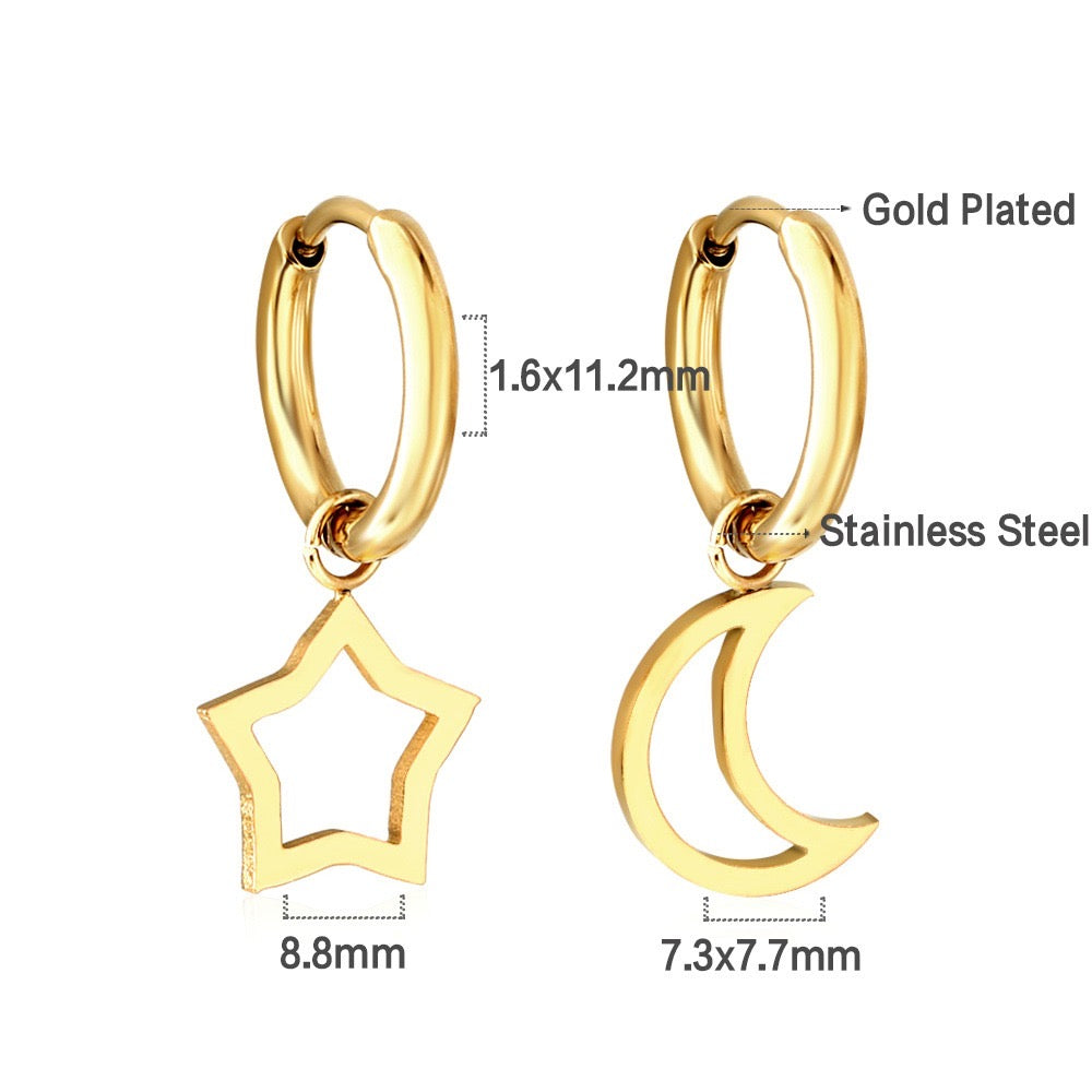 Star & Moon Hoops 18K Gold Plated Children's Earrings - Twisty Locks  - Kids and Women Hair Accessories, Fashion Clothing and Jewellery India