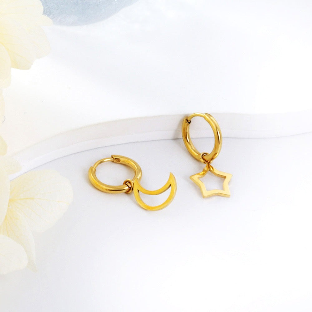 Star & Moon Hoops 18K Gold Plated Children's Earrings - Twisty Locks  - Kids and Women Hair Accessories, Fashion Clothing and Jewellery India