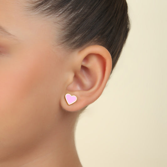 Pink Heart 18K Gold Plated Children's Earrings