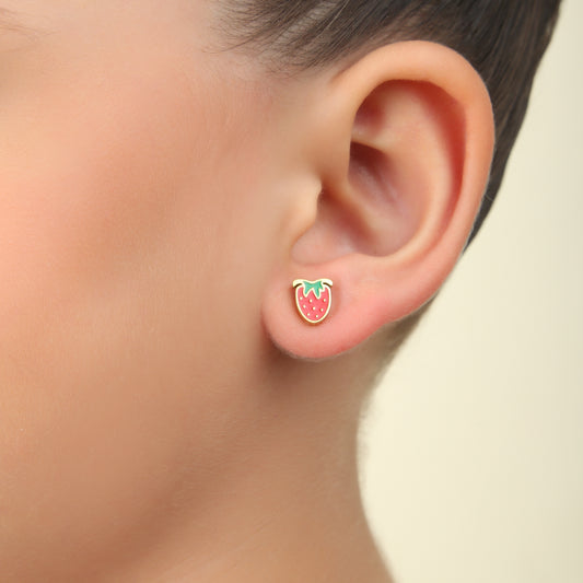 Cute Strawberry 18K Gold Plated Children's Earrings