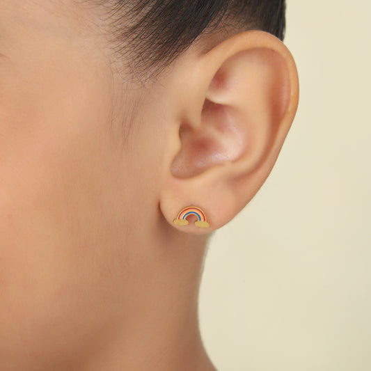 Rainbow Cloud 18K Gold Plated Children's Earrings
