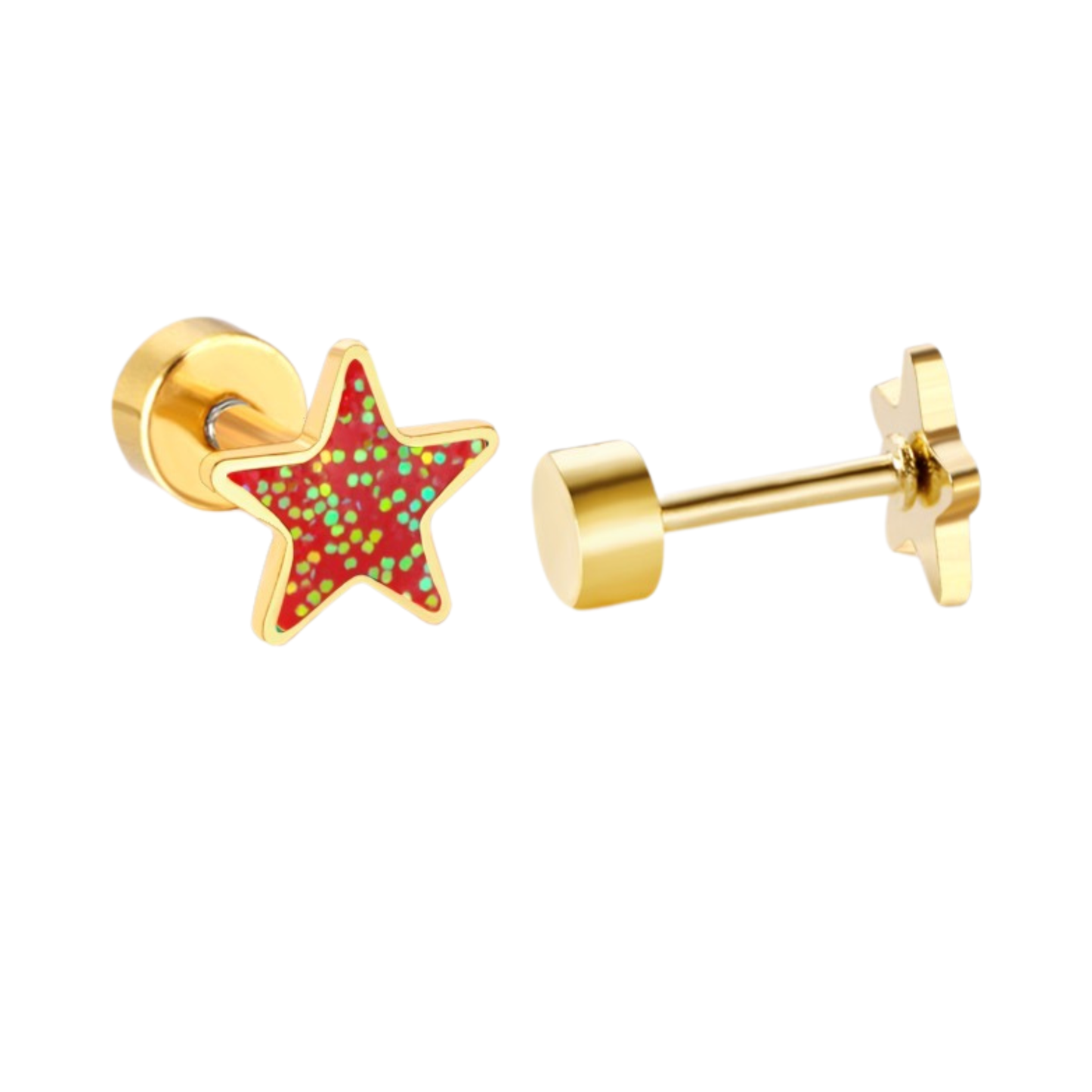 Red Star 18K Gold Plated Children's Earrings