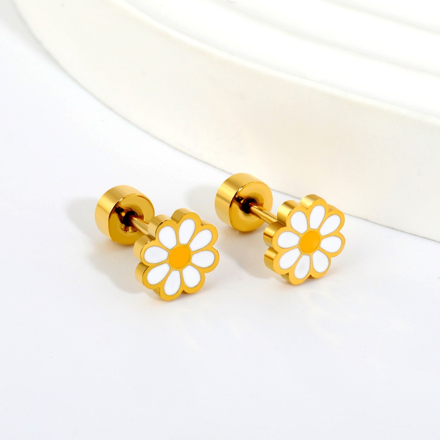 White Daisy 18K Gold Plated Children's Earrings - Twisty Locks  - Kids and Women Hair Accessories, Fashion Clothing and Jewellery India