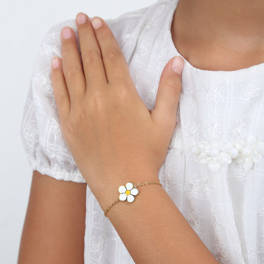 White FLower 18K Gold Plated Children's Bracelet - Twisty Locks  - Kids and Women Hair Accessories, Fashion Clothing and Jewellery India