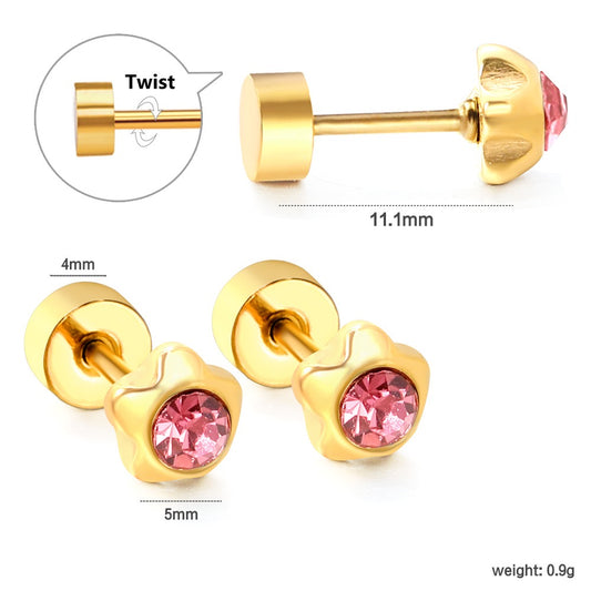 Ruby Flower 18K Gold Plated Children's Earrings