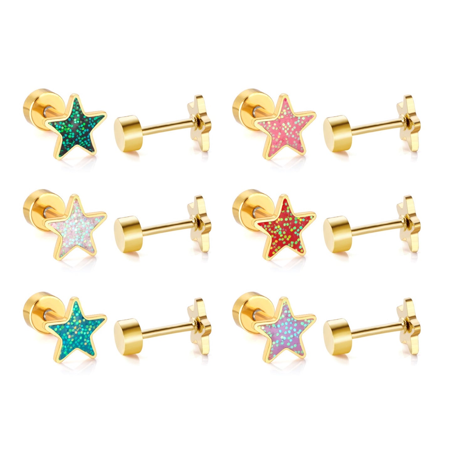 Red Star 18K Gold Plated Children's Earrings